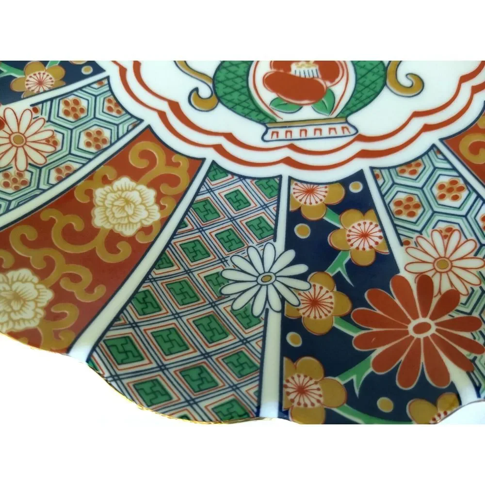 Arita Imari Fan Fine Porcelain Scalloped 12